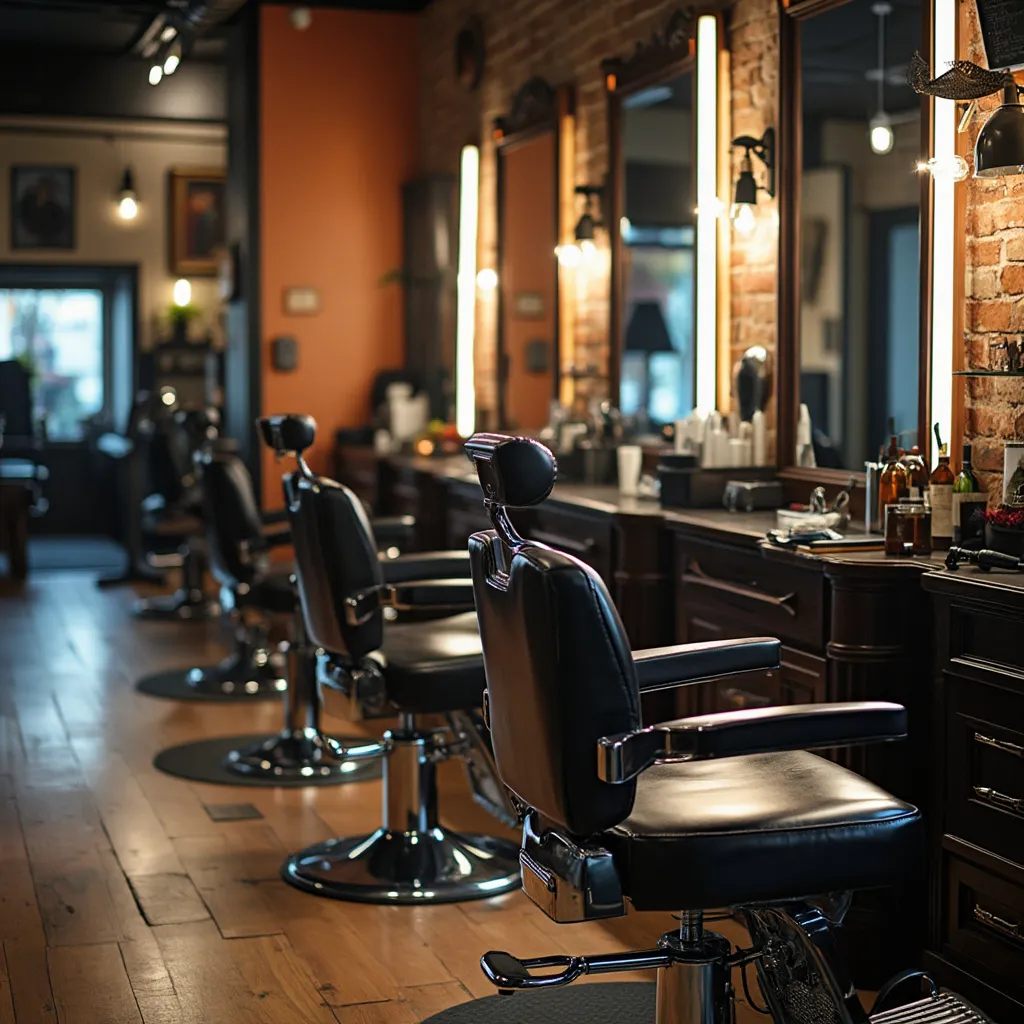 Imagem de interior moderno e vibrante da barbearia